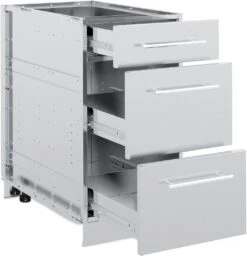 Broil King Outdoor Küche Komplettset Mit Imperial S570 PRO Built In Gasgrill Mit Drehspieß, Gasflaschenschrank Und 3er Schubladenschrank -Rosle Grills Geschaft 802500 Broil King Outdoor Kueche Schrank 3 Schubladen offen 1