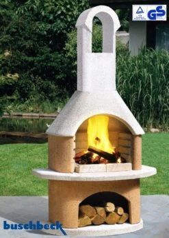 Buschbeck Gartenkamin Bali Weiß-terra -Rosle Grills Geschaft Buschbeck Grillkamin Bali