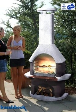 Buschbeck Gartenkamin San Remo Weiß-braun Mit Kupferblende -Rosle Grills Geschaft Buschbeck Grillkamin San Remo