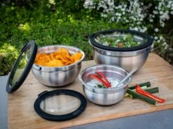 Grillfürst BBQ 3er Edelstahlschüssel Set Mit Glasdeckel -Rosle Grills Geschaft Grillfuerst Edelstahlschuessel Set mit Glasdeckel