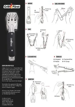 Grillfürst BBQ - Multitool - 4in1 Grillbesteck - Grillgadget -Rosle Grills Geschaft Grillfuerst Multi BBQ Tool Anleitung Montage zusammenklappen