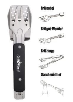 Grillfürst BBQ - Multitool - 4in1 Grillbesteck - Grillgadget -Rosle Grills Geschaft Grillfuerst Multi BBQ Tool Grillzange klappbar