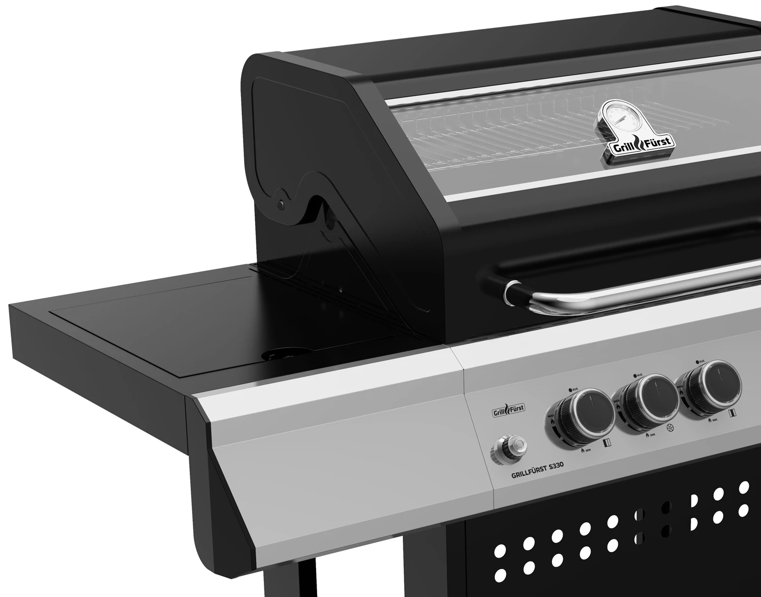 Grillfürst S330G 3-Brenner Gasgrill Mit Seitenkocher Und Gusseisen Rosten 2 Grillfürst S330G 3-Brenner Gasgrill Mit Seitenkocher Und Gusseisen Rosten – Bild 2