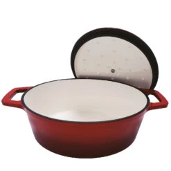 Grillfürst Dutch Oven Sternentöpfchen / Gusseisen Bräter - Emailliert - M - Rot -Rosle Grills Geschaft Grillfuerst Sternentoepfchen rot Braeter M 20 202 Deckel offen