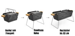 Knister Grill Original - Ausziehbarer Holzkohle Kompaktgrill -Rosle Grills Geschaft Knister Kohlegrill klein Henkel ausziehbar