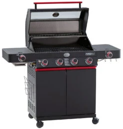 Rösle Videro G4-S VARIO+ Schwarz Gasgrill - FC Bayern Edition - Inkl. FC Bayern Abdeckhaube, Grillzange, Grillbürste Und Grillhandschuhe -Rosle Grills Geschaft Roesle Videro G4 S FC Bayern Deckel offen