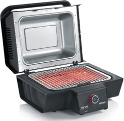 Severin Elektrogrill SEVO Smart Control GT - Boost Zone 500°C - Mit Deckel - 3.000 W - Inkl. Grillfürst Premium Grillbesteck Set Und Premium Grillbürste -Rosle Grills Geschaft Severin Sevo Smart Control GT PG8138 geoeffnet 1