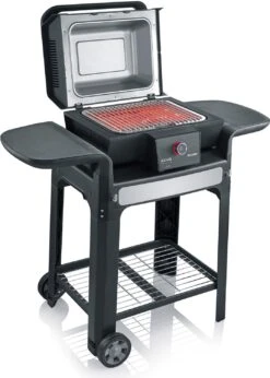 Severin Elektrogrill SEVO Smart Control GTS - Boost Zone 500°C - Mit Deckel Und Grillwagen - 3.000 W - Inkl. Grillfürst Premium Grillbesteck Set, Premium Grillbürste Und Grillspieße 4er Set -Rosle Grills Geschaft Severin Sevo Smart Control GTS PG8139 geoeffnet 1