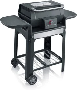 Severin Elektrogrill SEVO Smart Control GTS - Boost Zone 500°C - Mit Deckel Und Grillwagen - 3.000 W - Inkl. Grillfürst Premium Grillbesteck Set, Premium Grillbürste Und Grillspieße 4er Set -Rosle Grills Geschaft Severin Sevo Smart Control GTS PG8139 geschlossen