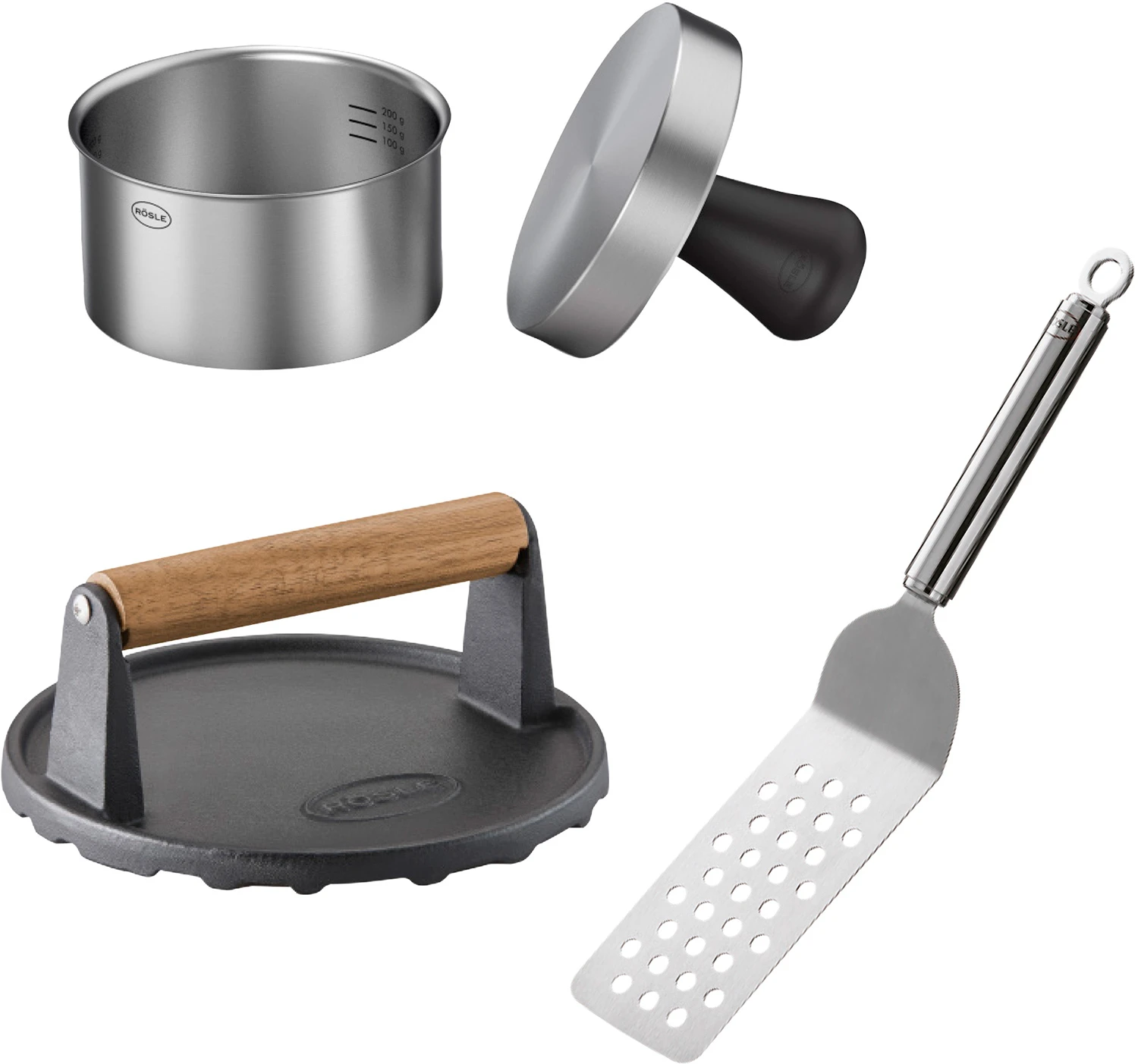 Rösle BBQ Burger Set 3-teilig Mit Burgerpresse Ø11cm 1 Rösle BBQ Burger Set 3-teilig Mit Burgerpresse Ø11cm